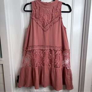 Altar'd State Dusty Rose Sleeveless Lace Mini Dress
